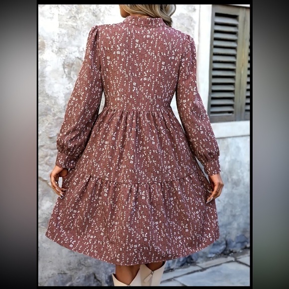 Pendulum Long Sleeve Notched Neck Dress with Allover Print and Ruffle Hem - Picture 6 of 6